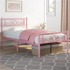 Twin Size Metal-Framed Bed, Metal Bed Frame with Headboard for Bedroom,Guestroom