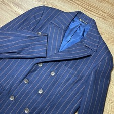 Vtg 60s Alton Ames Double Breasted Blazer Wool Striped Sport Coat MCM Mens 40