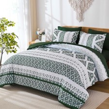 Green Comforter Set Size 7 Pieces,Boho Aztec Comforter with King Dark Green