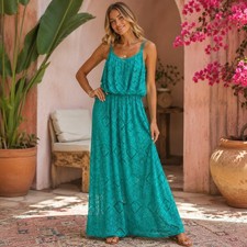 Maurices Teal Green Lace Maxi Dress Sleeveless Blouson Waist Plus Size 1