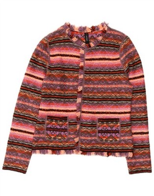 Marccain Womens Cardigan Sweater US 2 XS Pink Geometric Wool WC06