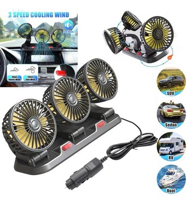 12V Car Tri Head Cooling Fan 360° Rotatable Portable Auto Truck Air Cooler Fan