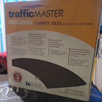 TrafficMaster Carpet Tile 19.7''x19.68'' Peel Stick Gray (8 Tile/Case 21.53 sq ft)