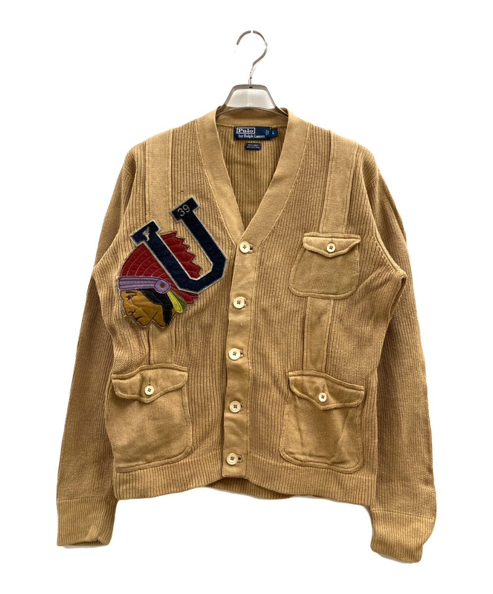 Vintage Polo Ralph Lauren Cardigan Knit Indian Head Beige Men