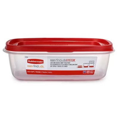 Rubbermaid Clear Food Storage and Organization Container with Lid, 8.5 Cup, Red