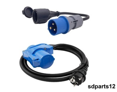 CEE Schuko Adapter Set 230V 16A IP44 Camping Kabel 30cm + 1,5m Wohnmobil VAN