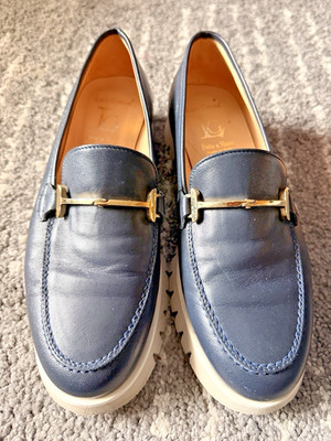 Women's Luca Grossi Blue Leather Loafer Shoes  Made In Italy Sz 36.5 / 6.5 US
