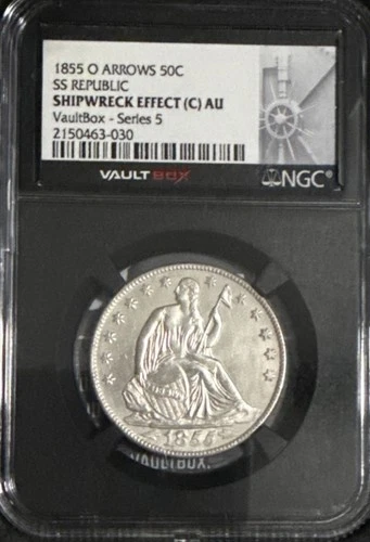 1855 O Seated Liberty Half Dollar Arrows SS Republic Shipwreck AU NGC Silver