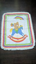 Vintage Crib Quilt Baby Blanket 1980s 90s Rainbow Teddy Bear Rocking Horse 36x46