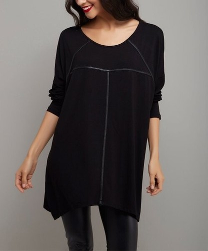 Women Black Contrast-Trim Tunic SIZE L