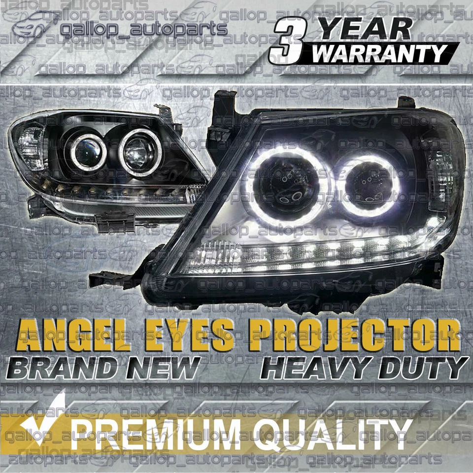 Angel Eyes Headlights LED Fits Toyota Hilux N70 2005-04/2011 Black DRL Projector - image 2 of 4