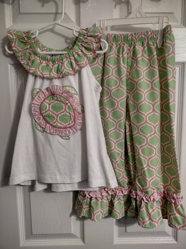 Shrimp & Grits Girls Turtle 2 Piece Set Pink & Green Size 5 & 6 - Picture 2 of 16