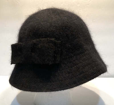 Nine West Black Wool Blend Bucket Hat with Bow
