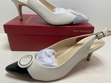 New Enzo Angiolini Danalee White short Heeled Slingbacks Women's Pumps Sz. 9.5 M