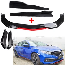 Front Bumper Lip Splitter Spoiler Body Kit + Side Skirt For Honda Civic Sedan
