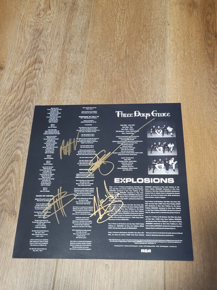 Three Days Grace - Explosion Orange Vinyl Insert Signed - Image 3 of 3