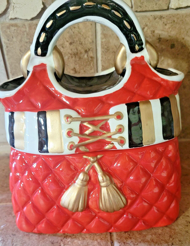 David's Cookies Black Gold Red White Purse Cookie Jar