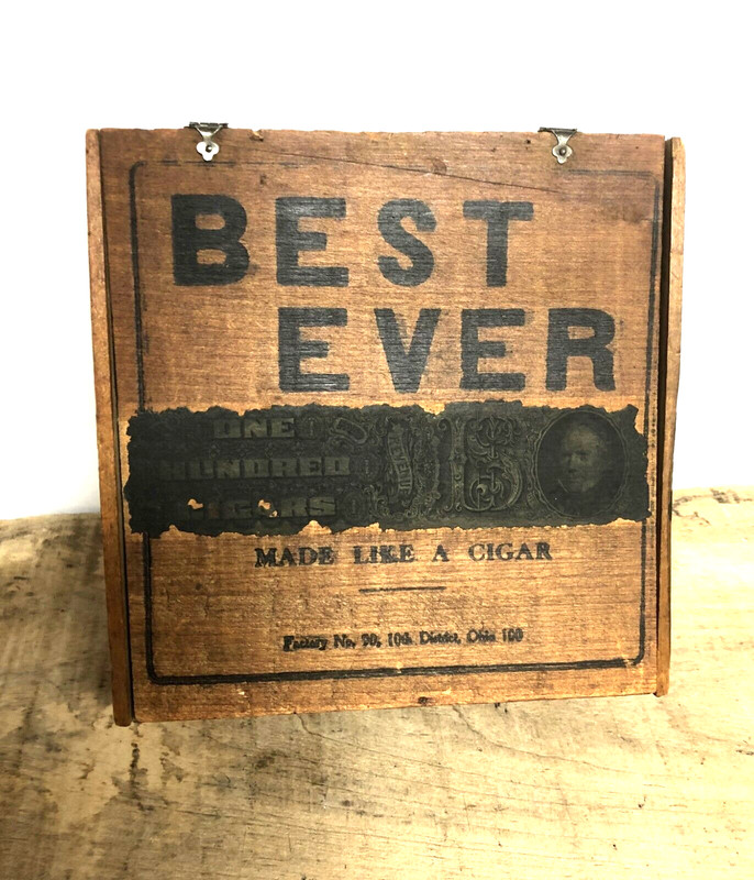 Vintage Best Ever Long Filler Wood Tobacco Cigar Box -Metal Hinges