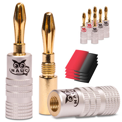 Bananenstecker 24K vergoldet Schrumpfschlauch 8x NAUC High End Steckverbinder