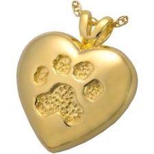 Heart Dog Paw Print Ash Holder Cremation Urn Pendant Necklace Gold Plated Silver