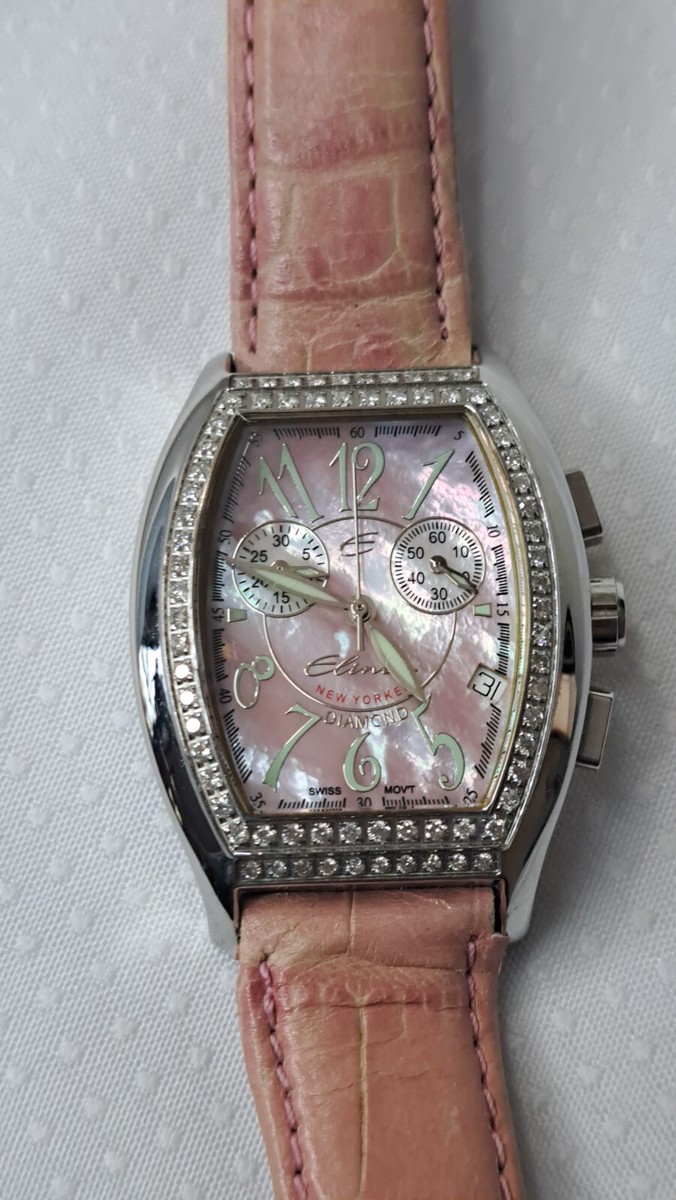 Elini New Yorker Watch DC-298 1ct Diamond Swiss MOP Dial Leather - Main Image