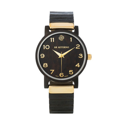 AB AETERNO ''Fenix Black'' Ebony Wood Black Swiss Quartz Gold Unisex Watch