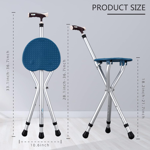 Hold 440 Lbs Folding Canes with Seat Walking Stick Height Adjustment Cane Seat C - Picture 5 of 12