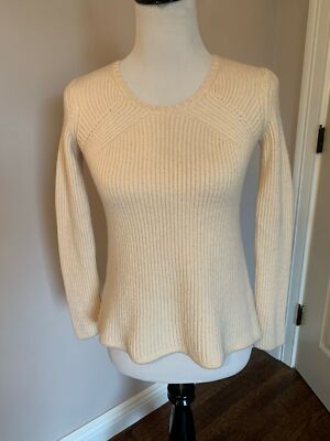 NWOT JIL SANDER NAVY Ivory 100% Wool Sweater SZ S
