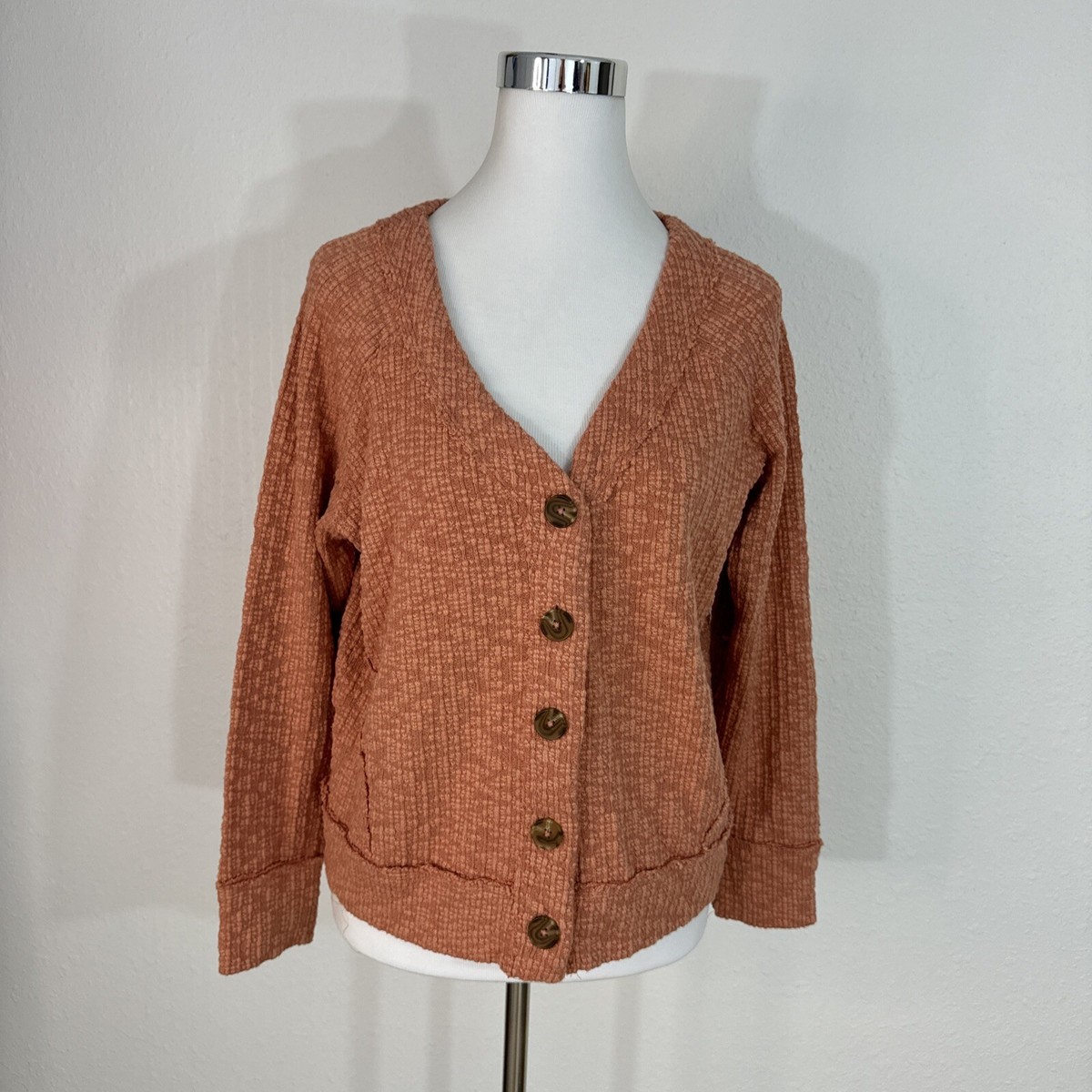 Two By Vince Camuto Womens Button Cardigan Pink Peach Size M Nubby