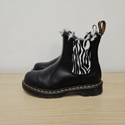 Dr Martens 2976 Leonore Leopard Zebra Polka Fur Trim Chelsea Ankle Boots Uk  UK