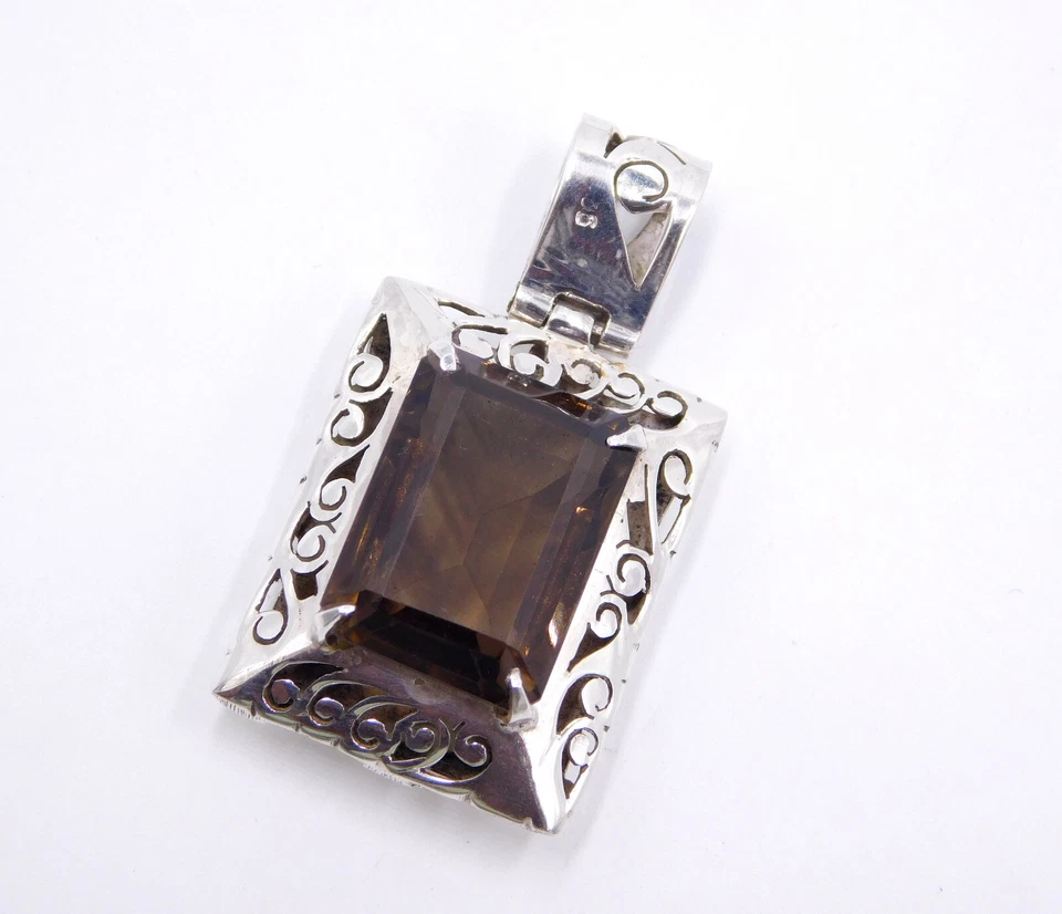 12.30 Gm 925 Sterling Silver Natural Smoky Quartz Gemstone Pendant Size 1.70" - Image 3 of 4