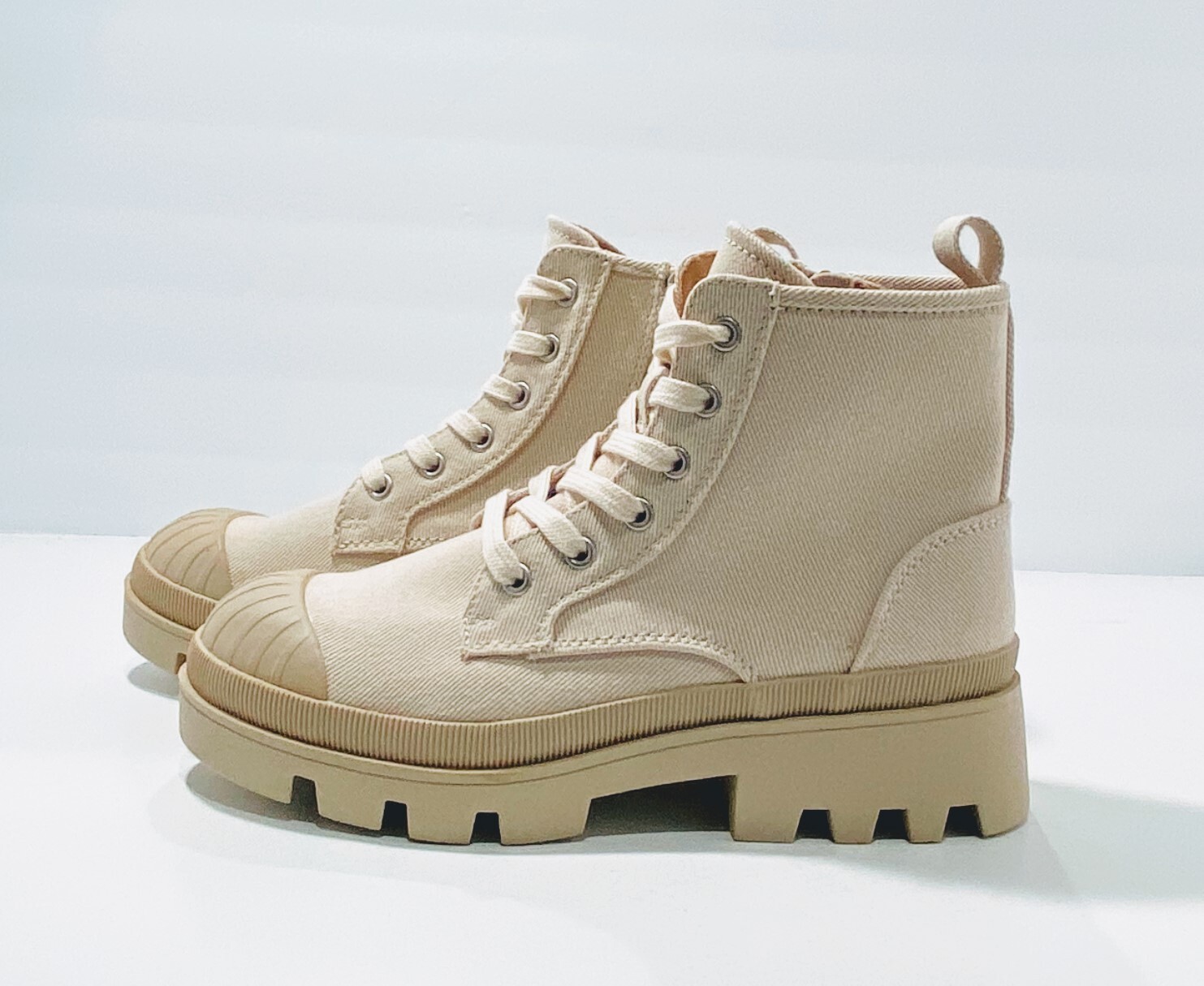Zip Sneaker Boots Cap Toe Cream 