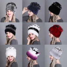 Winter Fur Hats Women Real Rex Rabbit Warm Beanie Cap With Fox Fur Fluffy Soft
