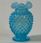 Fenton Small Blue Opalescent Glass Hobnail Vase 4 Inch