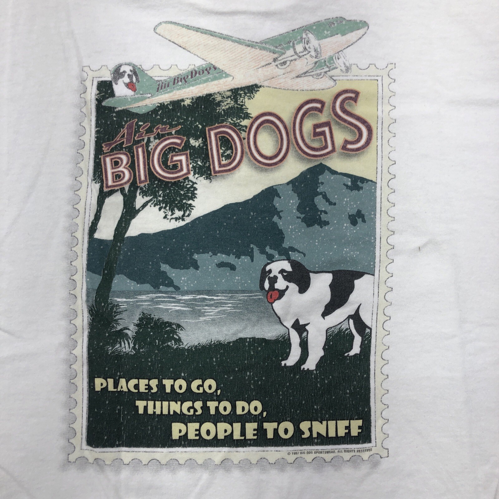 VINTAGE White Big Dog 90s Front Back Graphic TShirt … Gem