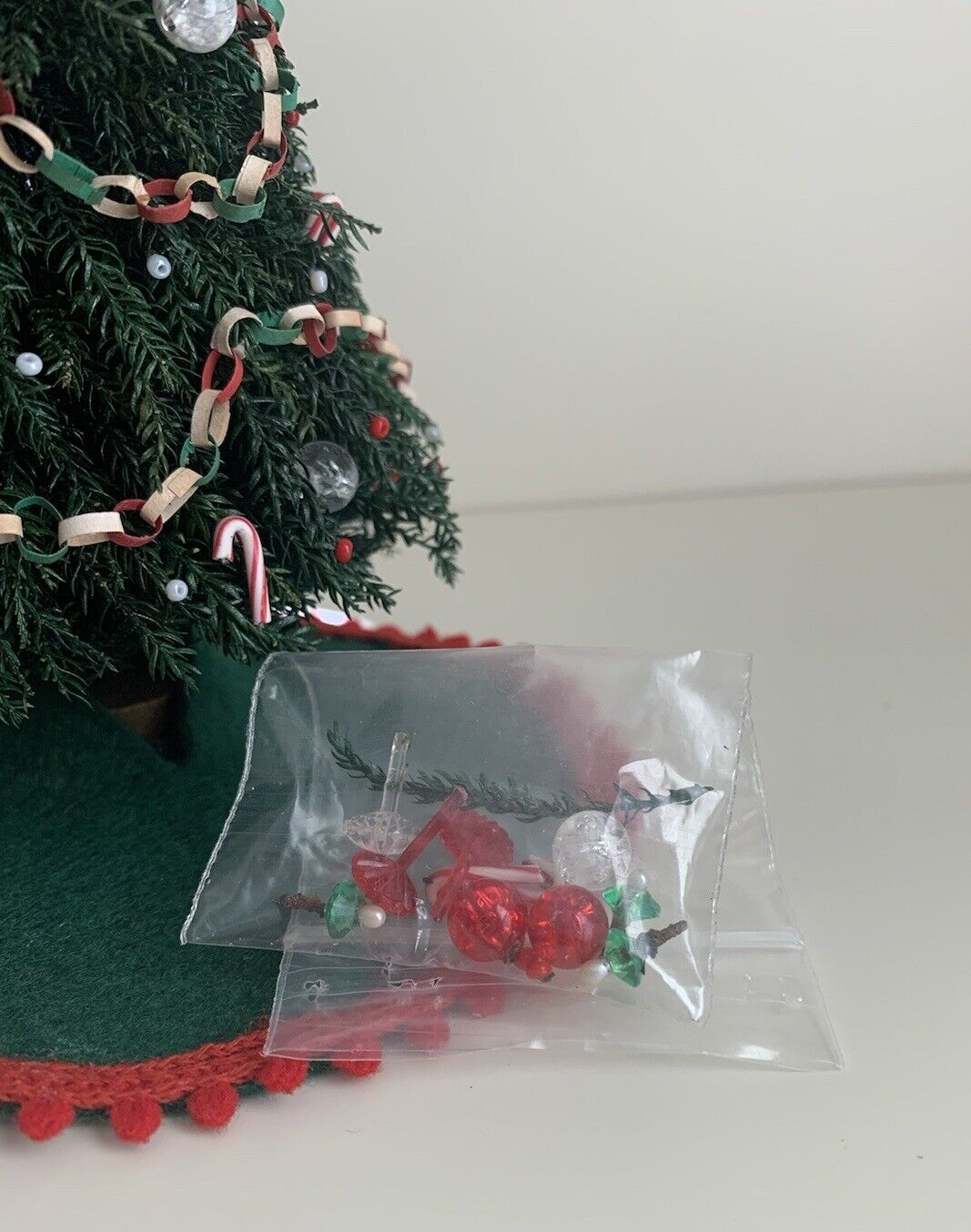 Vintage Dollhouse Miniature Decorated Christmas Tree & Skirt, Artisan 1