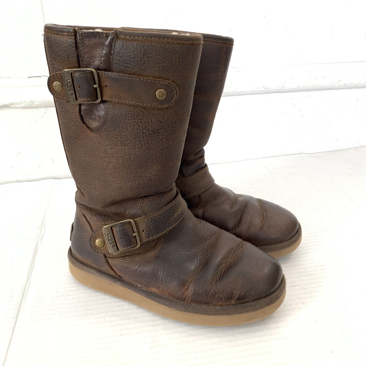 UGG Womens 5 Boots Kensington Moto Biker Sherpa Lined Brown