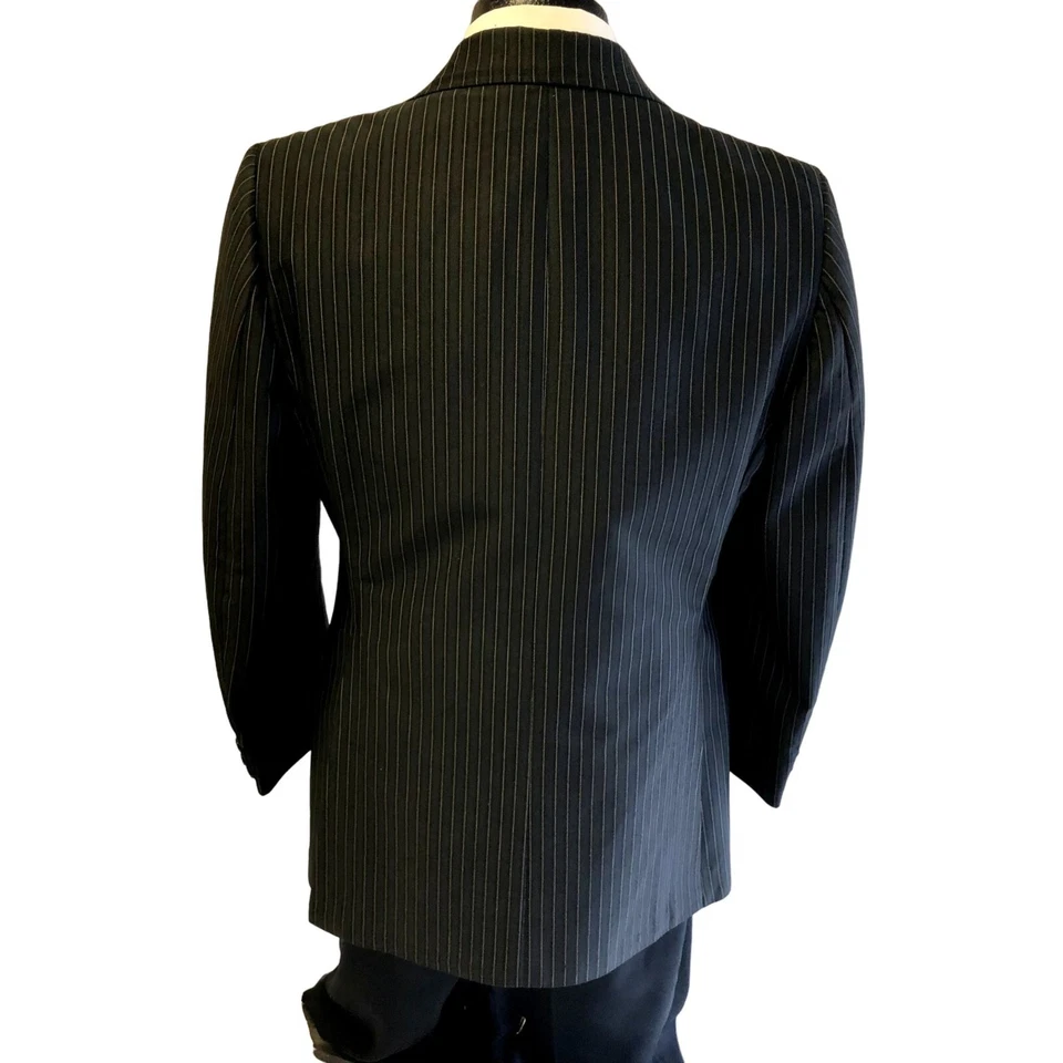 复古 70 年代黑色纹理运动外套 PEAK LAPEL 夹克迪斯科金色条纹西装外套 38 — 第 2/4 张图片