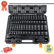VEVOR 1/2" Drive Impact Socket Set, 65 Piece Socket Set SAE 3/8" to 1-1/4" and M