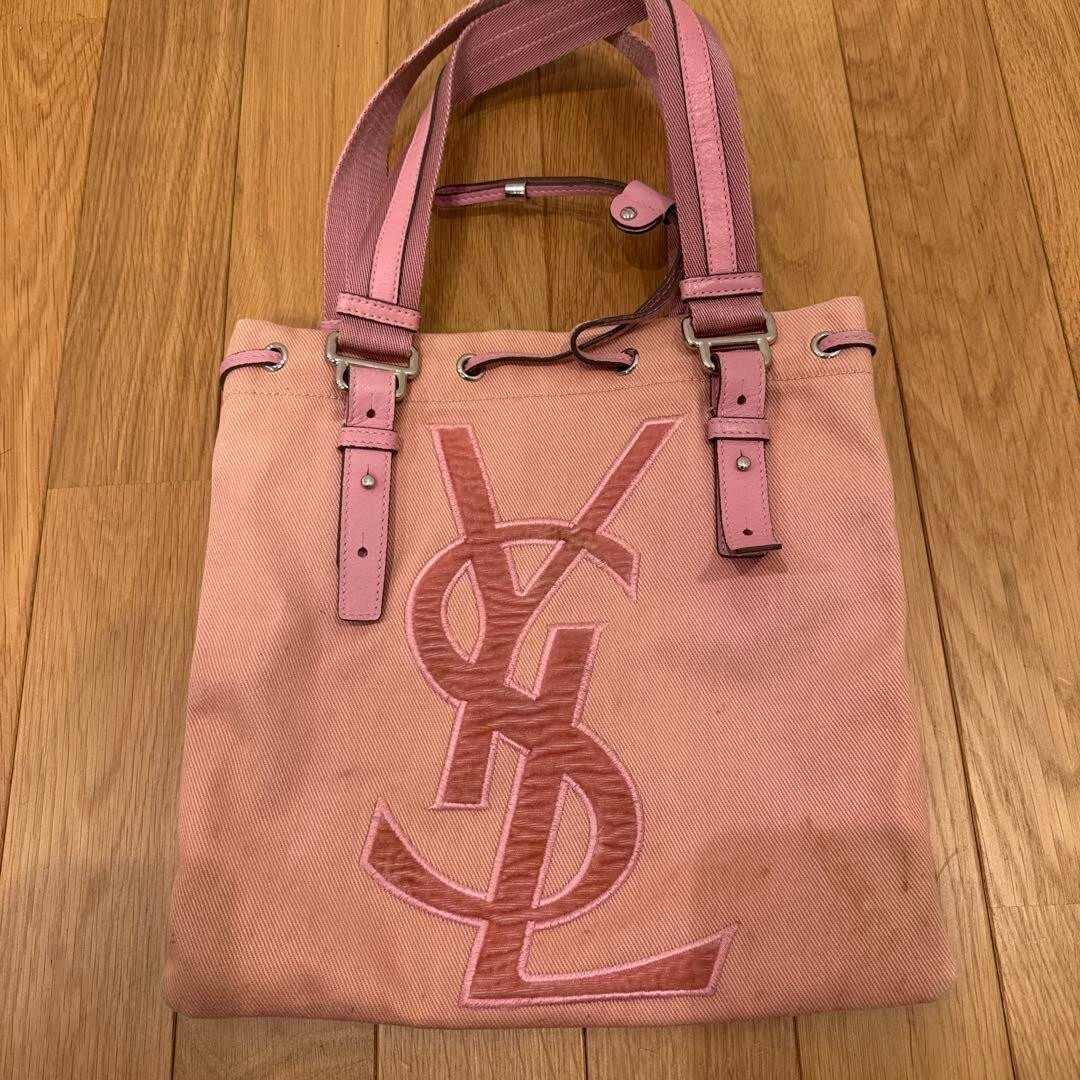Borsa tote Yves Saint Laurent logo Kahara tela pelle ROSA YSL USATA vintage