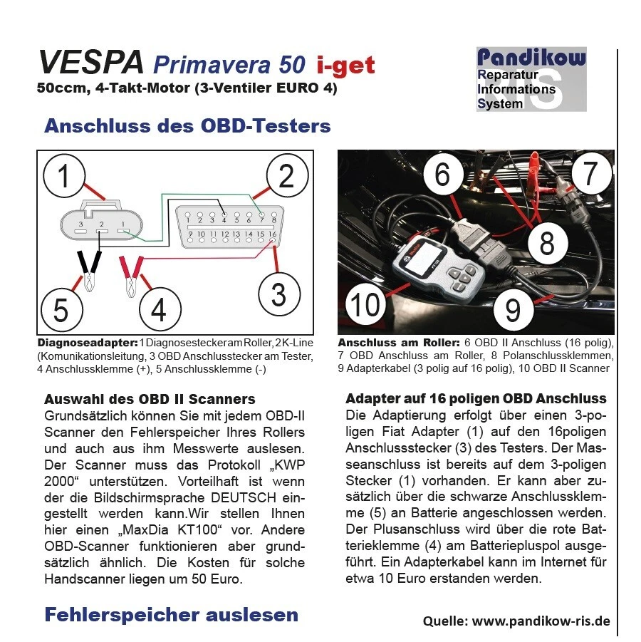 Piaggio Vespa Aprilia Moto Guzzi Malaguti 3 pines #18 y dispositivo de diagnóstico MaxDia KT100 - Imagen 3 de 4