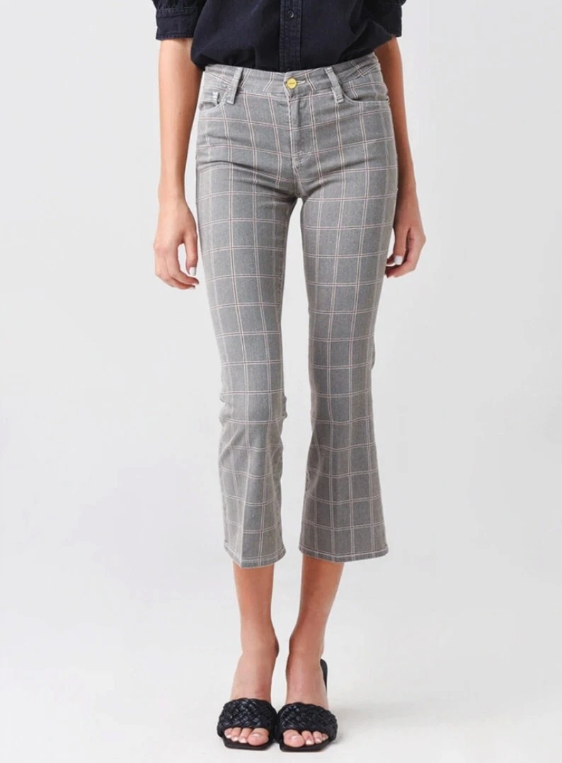 FRAME Le Crop Mini Boot Window Pane Plaid Pants Size 27