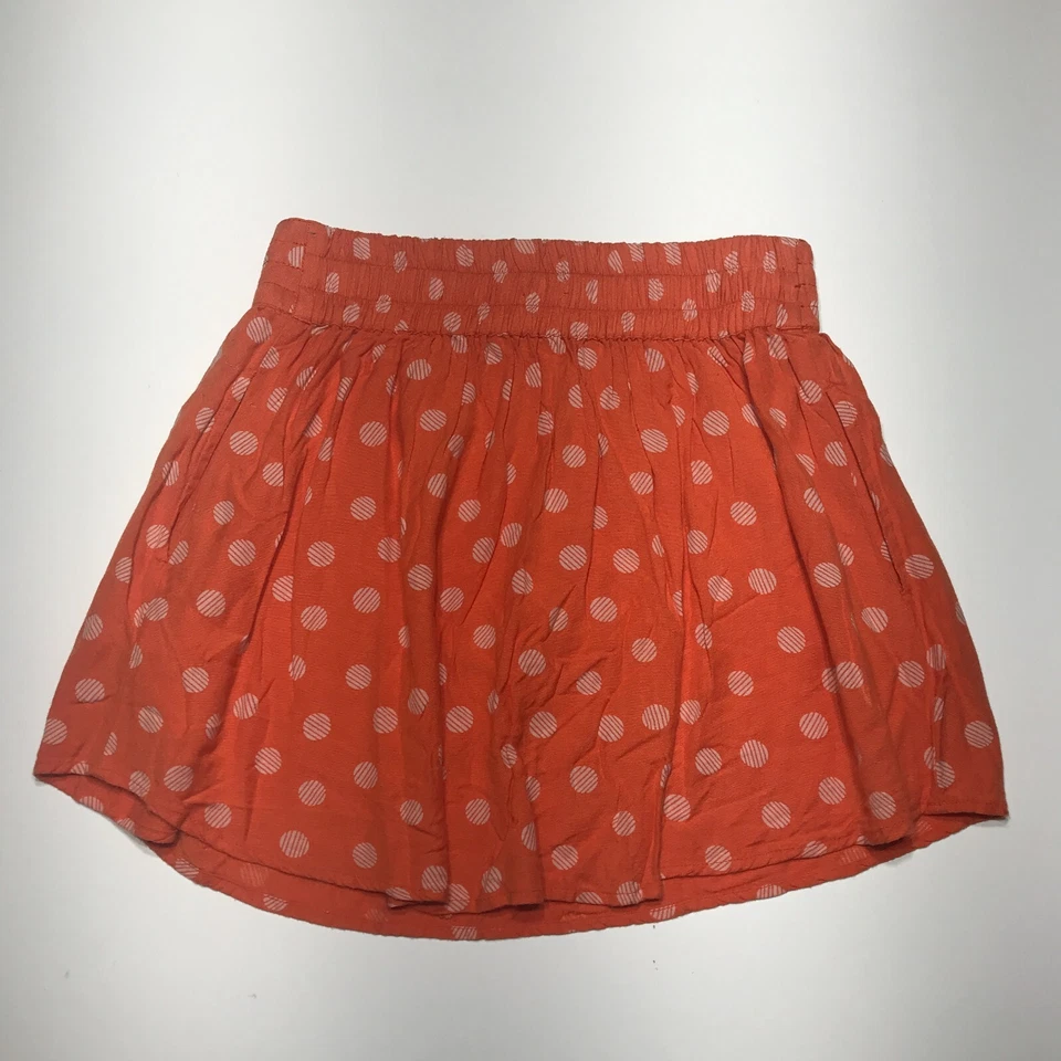 Saia Cooperativa Feminina Tamanho Pequeno Laranja Estampa de Ponto Branco Elástico Puxador Mini - Imagem 2 de 4