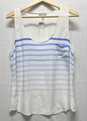Joie Coastal Chic Blue White Striped Silk Tank Top Lightweight Resort Sz L $188