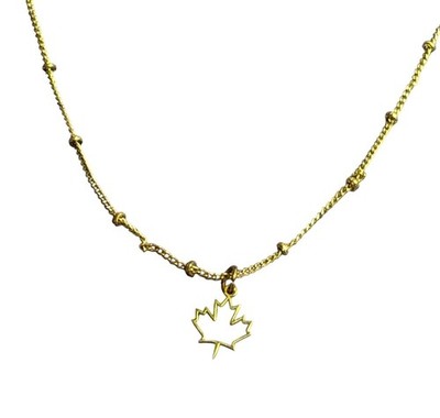 Dainty Minimalist Goldtone Chain Necklace Maple Leaf Pendant