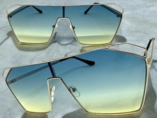 Oversize Modern Retro Shield Party Raver SUNGLASSES Large Silver Frame Teal Lens