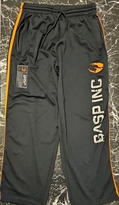 Gasp Bodybuilding workout Gym fitness Mens Large Relaxed Black & Orange pants 