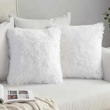 Pack of 2 Decoration Luxury Faux Fur Throw Pillow 24" x 24" Pack of 2 White