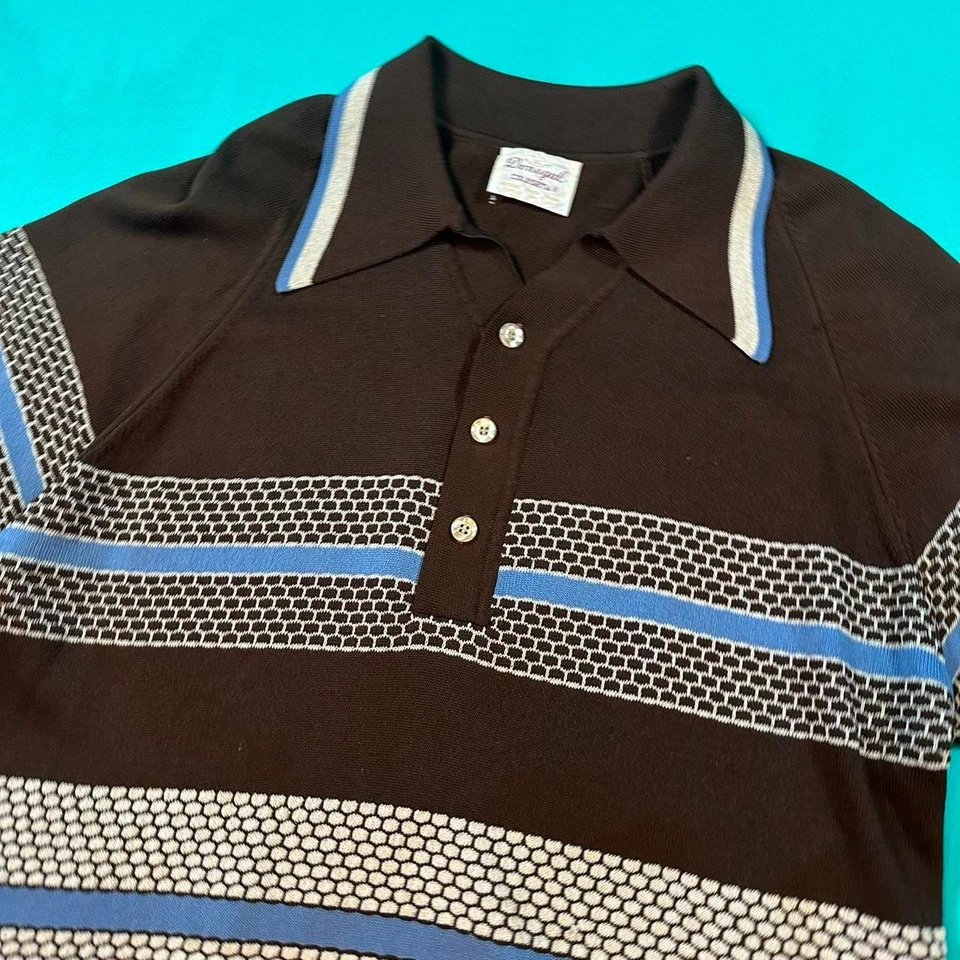Vintage 1970s collared polo striped shirt multicolor collared 70s vtg mens shirt - Image 2 of 4