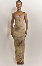 Mars The Label Bij Maxi Dress Size 6 Brown Earth Tone Corset Floral Lace